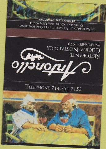 Matchbook Cover - Antonello Ristorante Restaurant Santa Ana CA 40 Strike