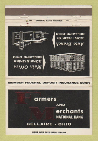 Matchbook Cover - Farmers and Merchants National Bank Bellaire OH WEAR 40 Strike