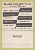 Matchbook Cover - Bank of Quitman MS 40 Strike