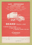 Matchbook Cover - Beard Truck Lines Trucking Memphis TN WEAR 40 Strike