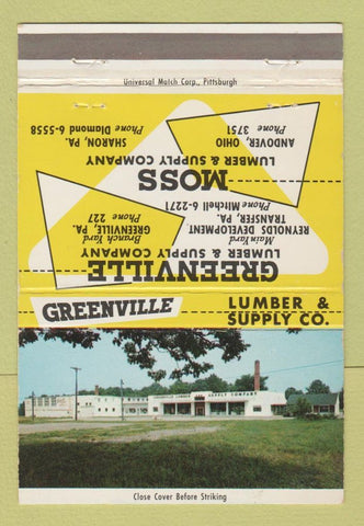 Matchbook Cover - Greenville Lumber PA Sharon Transfer Andover OH 40 Strike