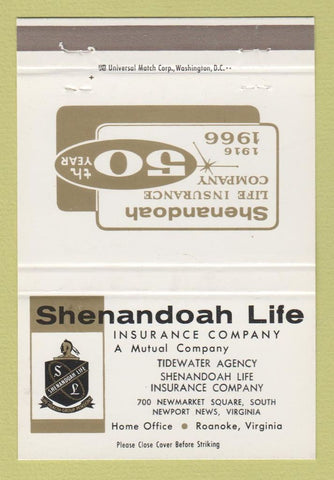 Matchbook Cover - Shenandoah Life Insurance Tidewater Newport News VA 40 Strike