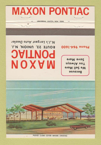 Matchbook Cover - Maxon Pontiac Union NJ 40 Strike