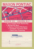 Matchbook Cover - Maxon Pontiac Union NJ 40 Strike