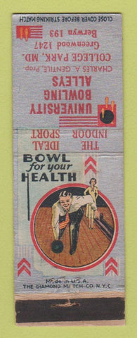 Matchbook Cover - University Bowling Alleys College Park MD WEAR
