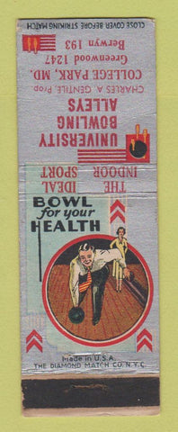 Matchbook Cover - University Bowling Alleys College Park MD