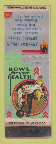 Matchbook Cover - American Legion Bowling Alleys Boyertown PA WORN