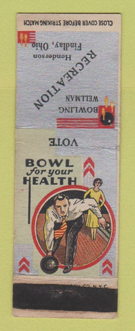 Matchbook Cover - Wellman Bowling Findlay OH WEAR