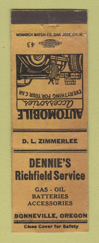 Matchbook Cover - Dennie's Richfield oil gas Bonneville OR
