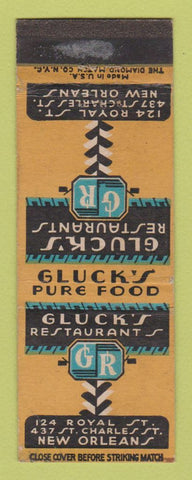 Matchbook Cover - Gluck's Restaurants New Orleans LA WEAR