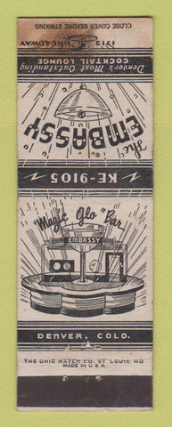 Matchbook Cover - Embassy Cocktail Lounge Denver Colorado STAINED