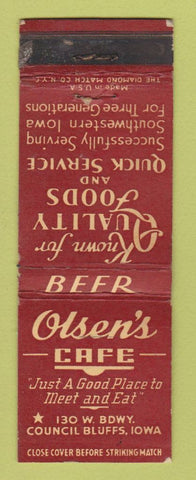 Matchbook Cover - Olsen's Cafe Council Bluffs IA WEAR