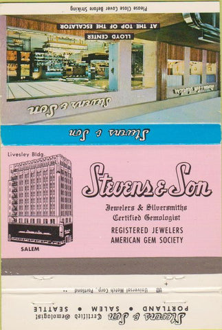 Matchbook Cover - Stevens  and  Sons Jewelers Portland Salem WA 40 Strike