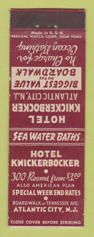 Matchbook Cover - Hotel Knickerbocker Atlantic City NJ Federal
