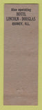 Matchbook Cover - Hotel Abraham Lincoln Springfield IL WRITING