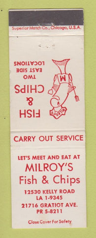 Matchbook Cover - Milroy's Fish and Chips Detroit MI