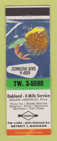 Matchbook Cover - Sunoco oil gas Oakland 8 Mile Service Detroit MI