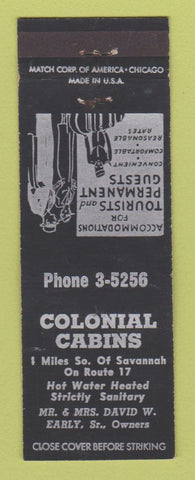 Matchbook Cover - Colonial Cabins Savannah GA