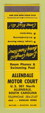 Matchbook Cover - Allendale Motor Court Motel SC