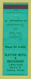Matchbook Cover - Clayton Motel Restaurant Sebring FL