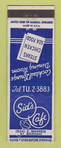 Matchbook Cover - Sid's Cafe Detroit MI