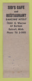Matchbook Cover - Sid's Cafe Detroit MI