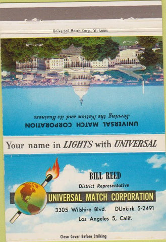 Matchbook Cover - Universal Match Bill Reed Los Angeles CA 40 Strike