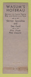 Matchbook Cover - Wasum's Hofbrau Detroit MI WEAR