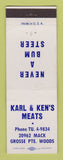 Matchbook Cover - Karl & Ken's Meats Grosse Pointe Woods MI