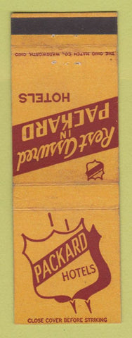 Matchbook Cover - Packard Hotels Findlay OH Piqua Zanesville Wooster