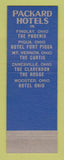 Matchbook Cover - Packard Hotels Findlay OH Piqua Zanesville Wooster
