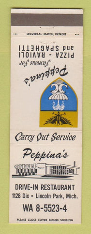 Matchbook Cover - Peppina's Drive In Restaurant Lincoln Park MI pizza Italian