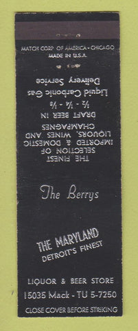Matchbook Cover - The Maryland Rliquor Store Detroit MI