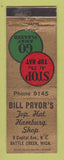 Matchbook Cover - Bill Pryor's Top Hat Hamburgers Battle Creek MI