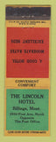 Matchbook Cover - Lincoln Hotel Billings MT