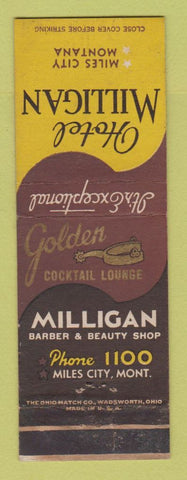 Matchbook Cover - Hotel Milligan Miles City MI Golden Spur