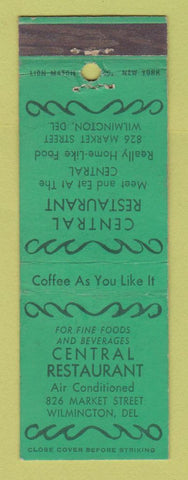 Matchbook Cover - Central Restaurant Wilmington DE