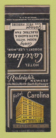 Matchbook Cover - Hotel Carolina Raleigh NC WORN