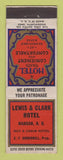 Matchbook Cover - Lewis & Clark Hotel Mandan ND