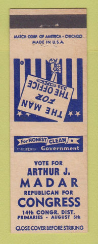 Matchbook Cover - Arthur Madar Congress Election MI?