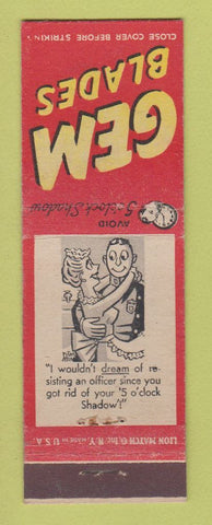 Matchbook Cover - Gem Razor Blades Brooklyn NY cartoon