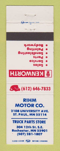 Matchbook Cover - Rihm Motors Kenworth Semi Trucks Rochester St Paul MN