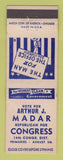 Matchbook Cover - Arthur Madar Congress Election MI?