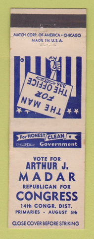 Matchbook Cover - Arthur Madar Congress Election MI?