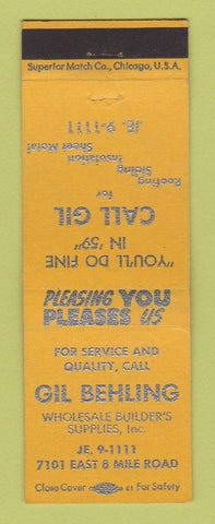 Matchbook Cover - Gil Behling Builder's Supply Detroit MI 1959
