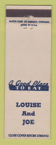 Matchbook Cover - Louise and Joe Restaurant Detroit MI