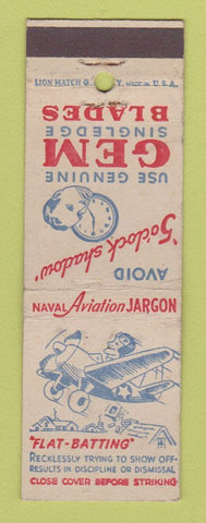 Matchbook Cover - Gem Razor Blades WWII Naval Aviation Jargon Flat Batting
