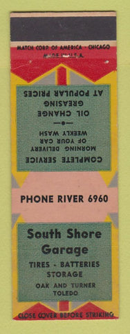 Matchbook Cover - South Shore Garage Toledo OH auto repair SAMPLE STAPLE HOLES