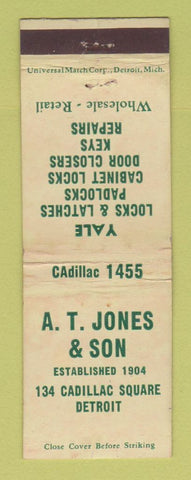 Matchbook Cover - AT Jones Son Locks Yale Detroit MI WEAR