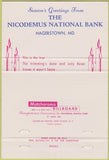 Matchbook Cover - Nicodemus National Bank Hagerstown MD 40 Strike